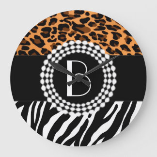 Stylish Animal Prints Zebra and Leopard Patterns Large Clock