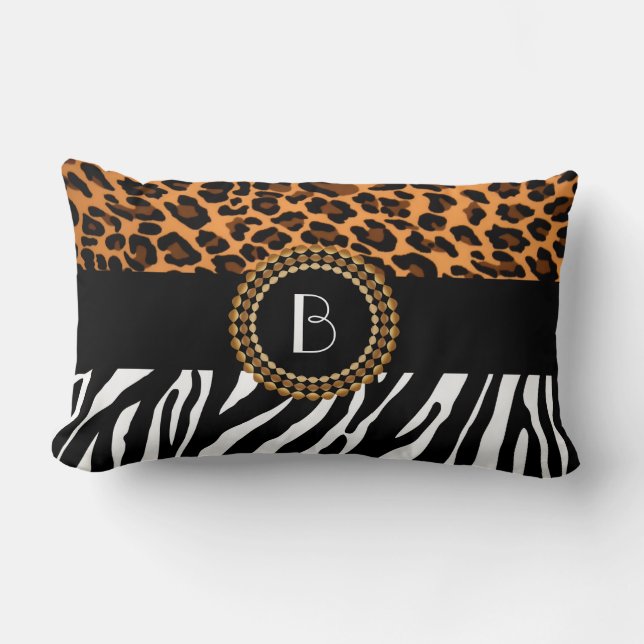 Stylish Animal Prints Zebra and Leopard Patterns Lumbar Cushion (Front)