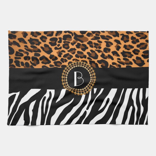 Stylish Animal Prints Zebra and Leopard Patterns Tea Towel (Horizontal)