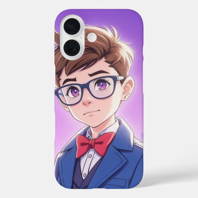 Stylish Anime Boy Portrait Graphic iPhone 16 Case (Back)