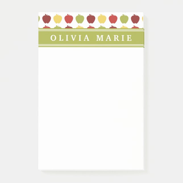 Stylish Apple Pattern with Personalised Name Post-it Notes (Front)