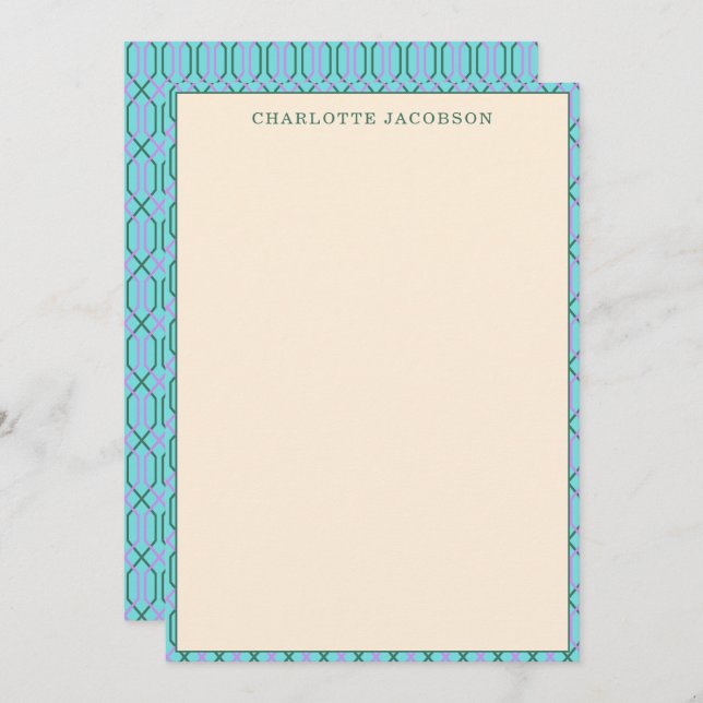 Stylish Aqua Blue Geometric Border Personalised  Card (Front/Back)