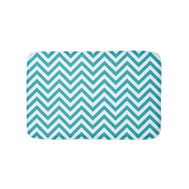 Stylish Aqua Chevrons Pattern Bath Mat (Front)