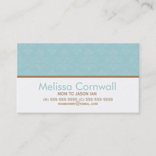 Stylish Aqua Damask Pattern Calling Card
