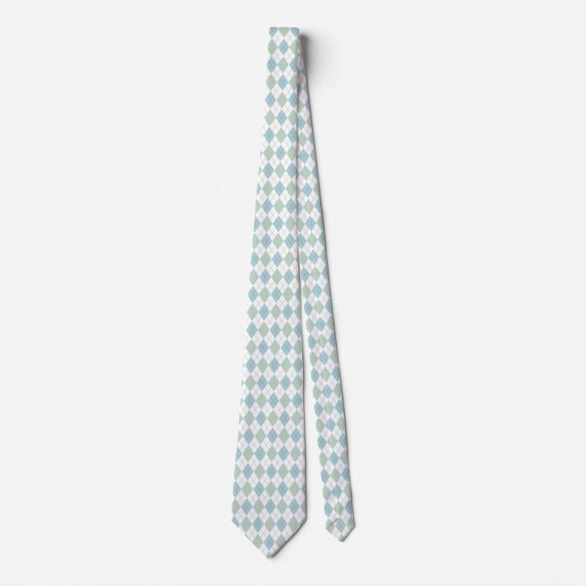 Stylish Aqua & Sea Foam Green Argyle Neck Tie (Front)