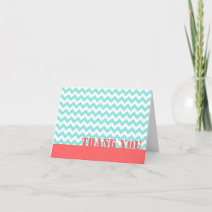 Stylish Aquamarine & Coral Thank You Note Card