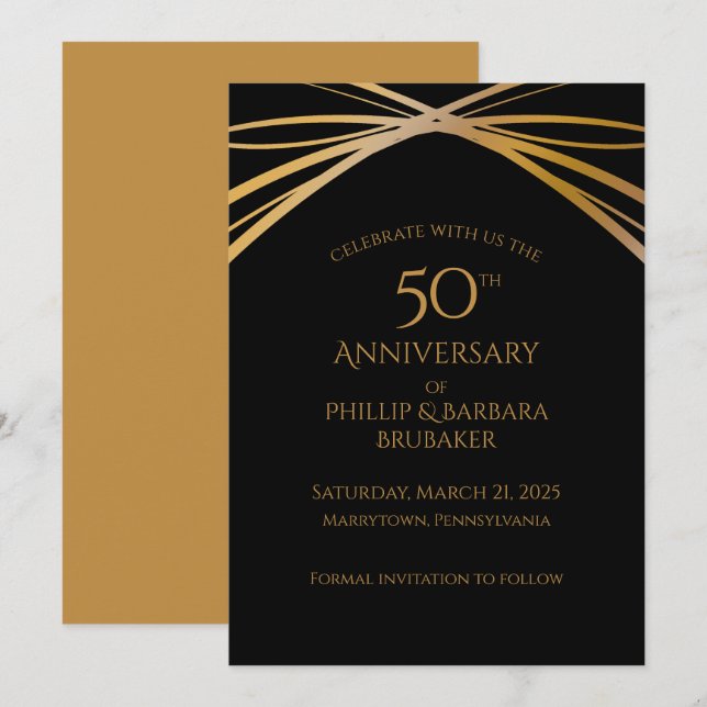 Stylish Arch Golden 50th Anniversary Save the Date (Front/Back)
