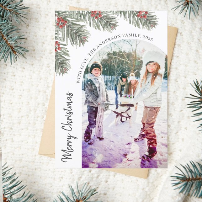 Stylish Arch Merry Christmas Photo Holiday Card (Creator Uploaded)