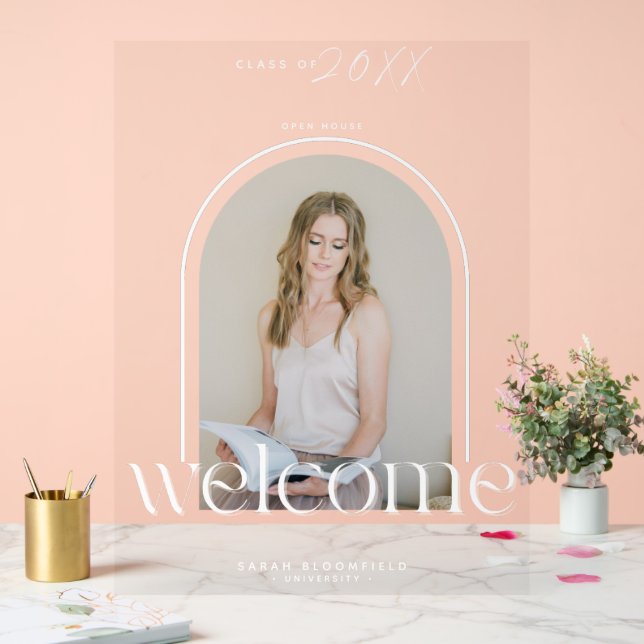 Stylish Arch Photo Welcome Graduation Party Acrylic Sign (Wedding)