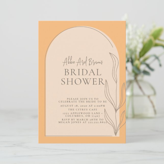 Stylish Arch Script Text Bridal Shower Invitation (Standing Front)