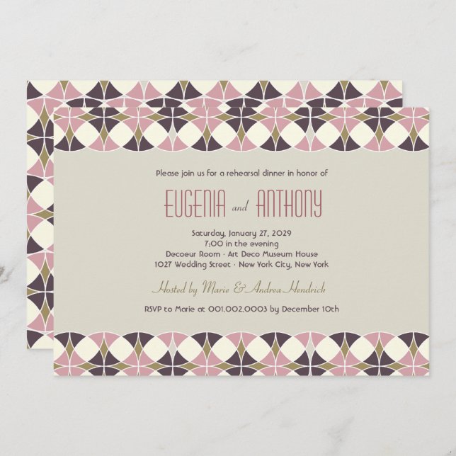 Stylish Art Deco Band Rehearsal Dinner Wedding Invitation (Front/Back)