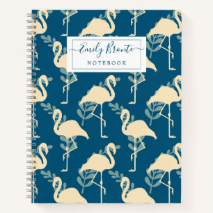 Stylish Art Deco inspired blue Flamingo pattern Notebook