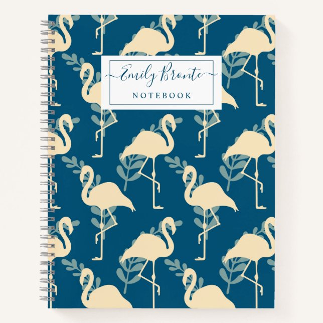 Stylish Art Deco inspired blue Flamingo pattern   Notebook (Front)