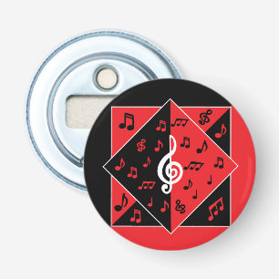 Stylish Art Deco Music Notes Red Black White Bottle Opener