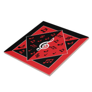 Stylish Art Deco Music Notes Red Black White Ceramic Tile