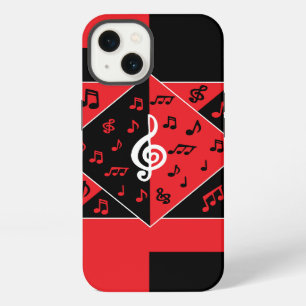 Stylish Art Deco Music Notes Red Black White iPhone Case