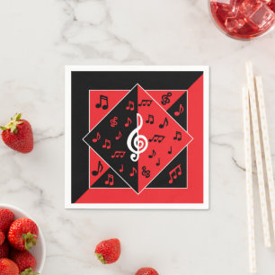 Stylish Art Deco Music Notes Red Black White Napkin