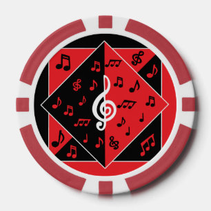 Stylish Art Deco Music Notes Red Black White Poker Chips