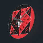 Stylish Art Deco Music Notes Red Black White Round Clock<br><div class="desc">A stylish musical design in an art deco style with a large treble clef in white with musical notes in red and black on an alternating black and red background. We welcome custom requests for other color combinations, just use the contact us via our GiftsBonanza store with your request prior...</div>