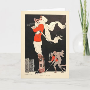 Stylish Art Deco Woman Hockey Player Holiday Card