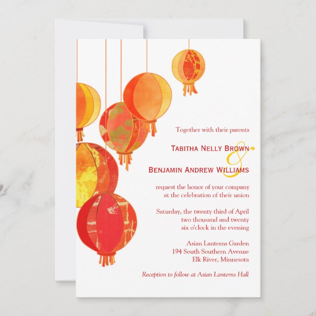 Stylish Asian Lanterns Garden Wedding Invitation (Front)