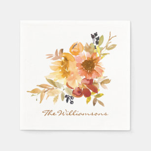 Stylish Autumn Fall Watercolor Floral Personalised Napkin