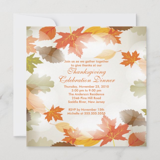 Stylish Autumn Leaves Thanksgiving Invitations (Front)