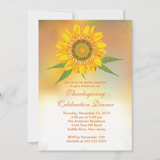 Stylish Autumn Sunflower Thanksgiving Invitations (Front)
