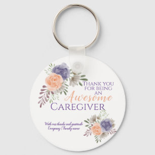 Stylish Awesome Caregiver Appreciation Floral Key Ring