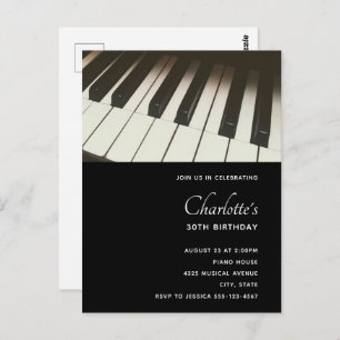 Stylish B&W Piano Keys Photo - Birthday Invitation Postcard