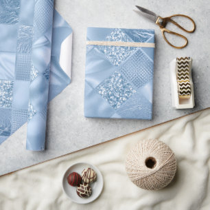 Stylish Baby Blue Glitter and Foil Diamond Tiles Wrapping Paper