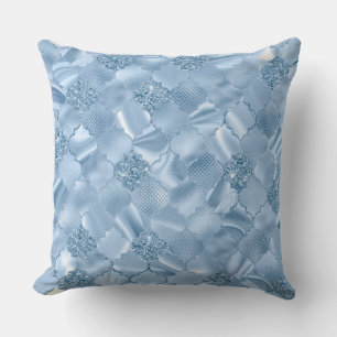 Stylish Baby Blue Glitter and Foil Quatrefoil Cushion
