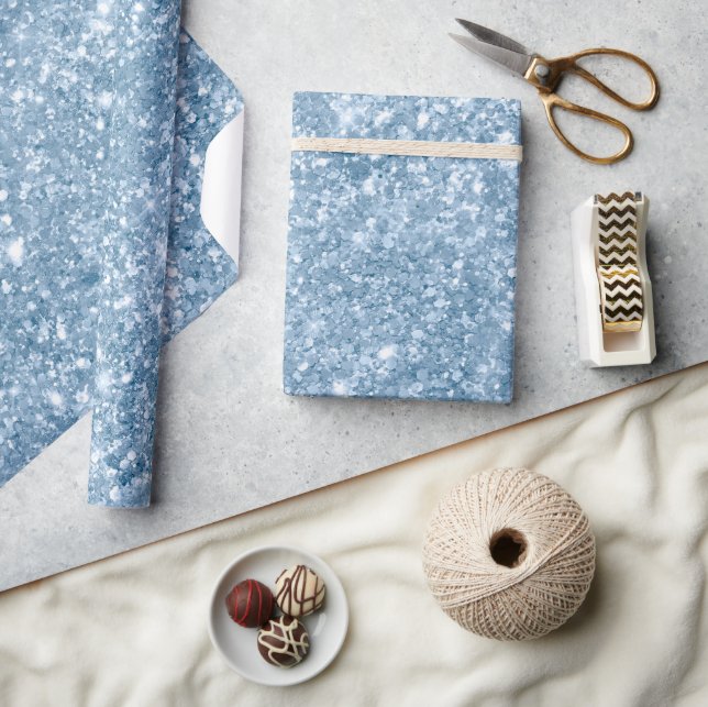 Stylish Baby Blue Shimmer Glitter Glam Pattern Wrapping Paper (Crafts)
