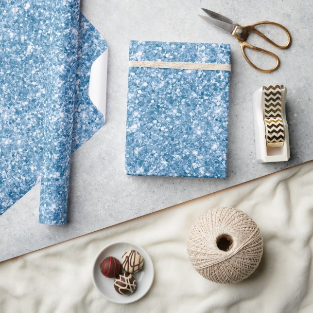 Stylish Baby Blue Shimmer Glitter Glam Pattern Wrapping Paper (Crafts)