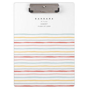 Stylish Back to School Colourful Stripes Monogram Clipboard