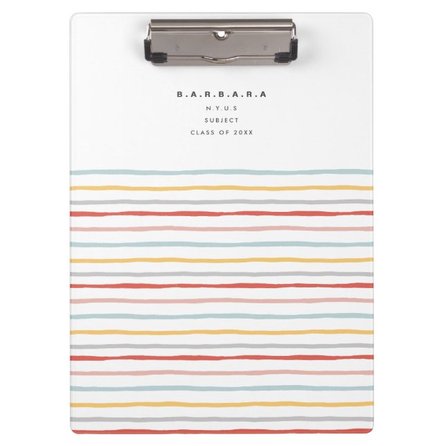 Stylish Back to School Colourful Stripes Monogram Clipboard (Front)