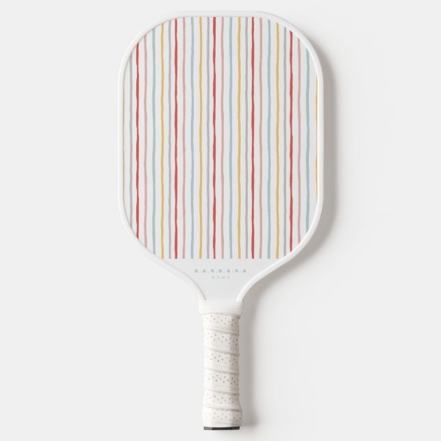 Stylish Back to School Colourful Stripes Monogram Pickleball Paddle (Front)