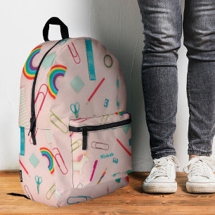 Stylish Back to School Supplies Rainbow Pink  Printed Backpack