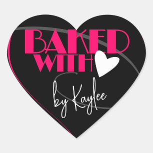 Stylish Baked with Love Baking Signature Name Heart Sticker