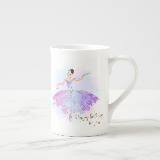 Stylish Ballerina Birthday Wishes | Birthday Bone China Mug (Right)