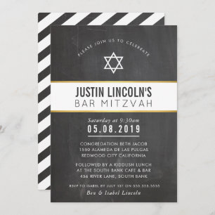 STYLISH BAR MITZVAH minimal grey chalkboard gold Invitation