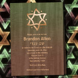 Stylish Bar Mitzvah Wooden Green Brown Copper Star Invitation<br><div class="desc">Designed by Carrie Fink.  Printed and shipped by Zazzle or their partners.</div>