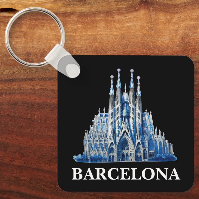 Stylish Barcelona Spain Cathedral Vintage  Key Ring (Front)