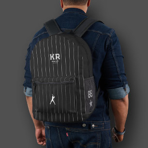 Stylish Baseball Black White Stripes Sporty Printed Backpack