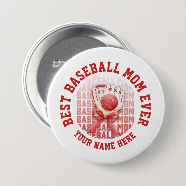 Stylish BASEBALL MOM Custom Name 7.5 Cm Round Badge (Front & Back)