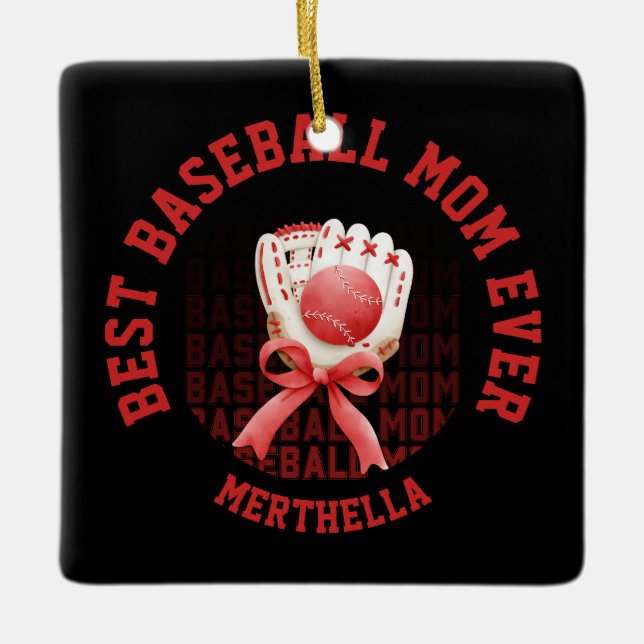 Stylish BASEBALL MOM Custom Name Ceramic Ornament (Front)
