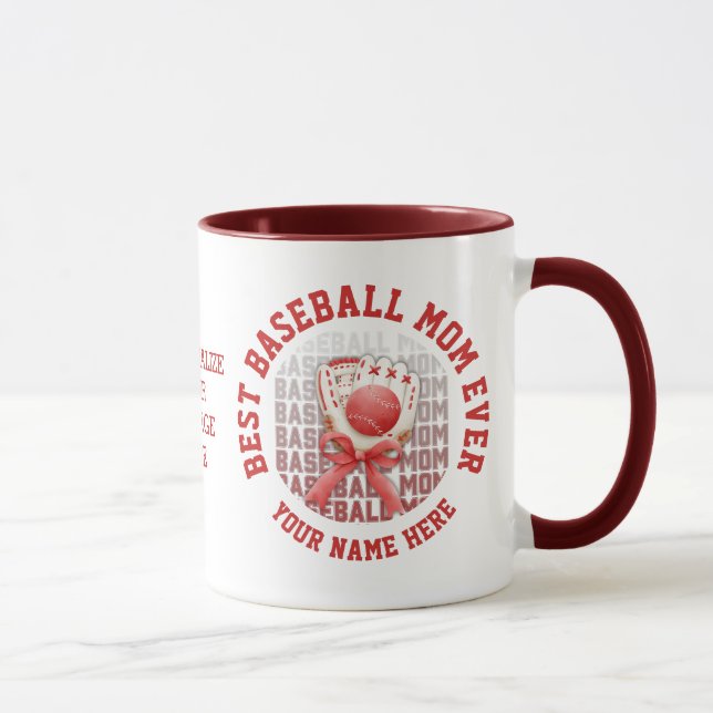 Stylish BASEBALL MOM Custom Name Mother's Day Mug (Right)