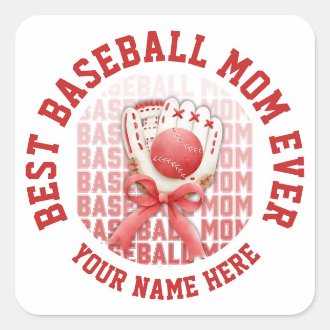 Stylish BASEBALL MOM Custom Name Square Sticker (Front)