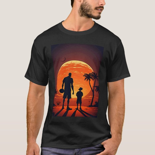 Stylish Basketball Enthusiasts Father and Son Play T-Shirt (Front)