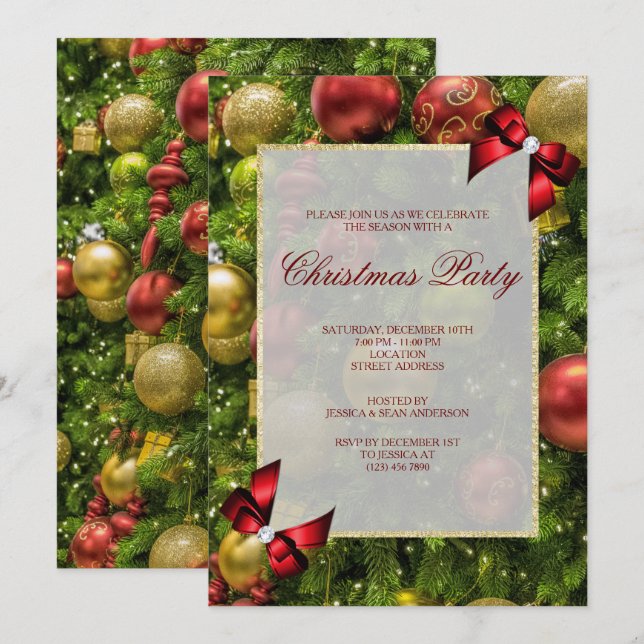 Stylish Baubles & Bows Christmas Party Invitation (Front/Back)